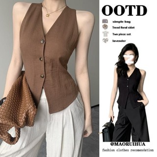  Áo gile phong cách retro Pháp cho phụ nữ mùa hè mới thiết kế thời trang ôm sát không tay 