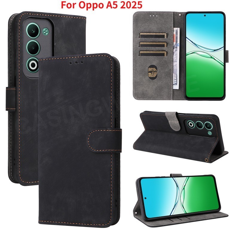 Dành Cho Oppo A5 Pro OppoA5 A5X A5i Pro 4G 5G 2025 Vỏ Điện Thoại Da Lật Sang Trọng Khe Cắm Thẻ Đứng Giá Đỡ Vỏ Điện Thoại Chống Sốc Ốp Lưng