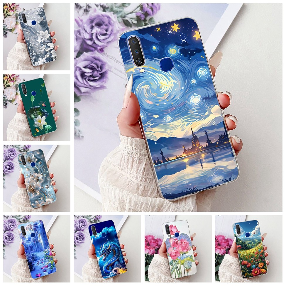 Vivo Y17 Ốp Lưng 1902 1901 Trong Suốt Thẩm Mỹ Mèo Dễ Thương Thời Trang Hoa Sơn Ốp Lưng Y17 Vivo Y 17