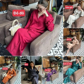   40-70kg  SET Sơmi Thiết kế vải LỤA cao cấp phối màu  form Tây body  - Quần suông 