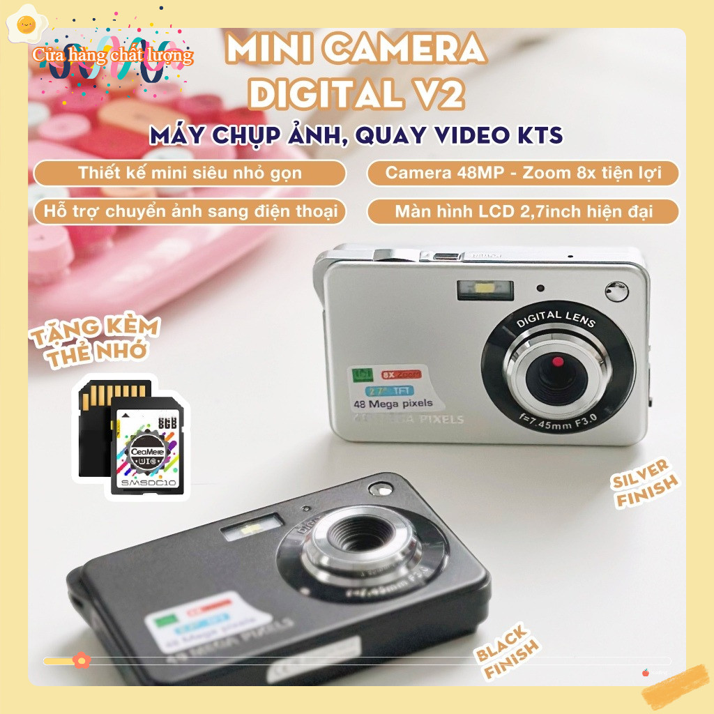 (🎁 tặng thẻ nhớ) Máy ảnh mini V2 48MP + camera thiết kế siêu nhẹ