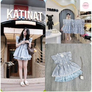 Set bộ nữ TK đũi sọc Phối ren , áo cánh tiên chân váy nhiều tầng, áo kẻ xanh hoamix chân váy viền bèo