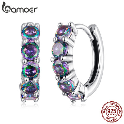 Bông tai bạc Bamoer 925 đầy màu sắc Thiết kế phản chiếu Trang sức Quà tặng nữ