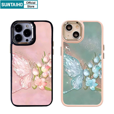Suntaiho Ốp Lưng iPhone Sang Chảnh nữ Dreamy Hoa Bướm Cặp Đôi Silicon Mềm Cao Cấp Chống Sốc Cho iPhone 11 12 13 14 15 16 Pro max IP 7 8 Plus Iphon X Xs XR Xs max