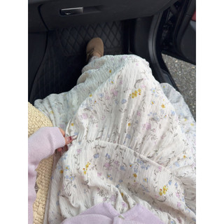 Váy bánh Midi dáng rộng lưng cao hoa dịu nhẹ mùa hè dành cho nữ