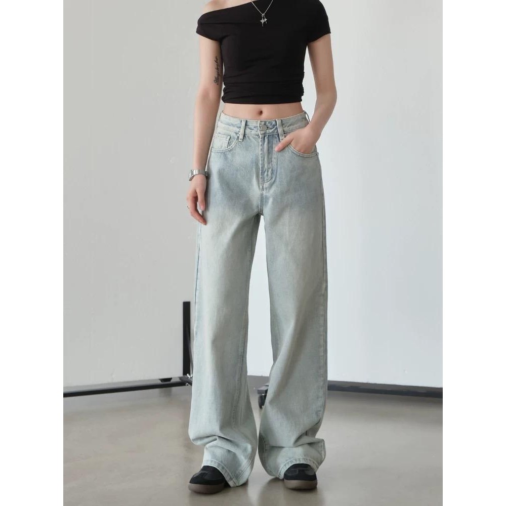 77UNI Quần Jean Ống Thẳng Giặt 028 Nữ Dài Thời Trang Cao Cấp Vintage
