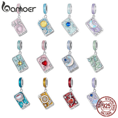 Bamoer Bạc 925 Charm Bí ẩn Retro Tarot Phụ kiện Mặt dây chuyền DIY cho Vòng tay Quà tặng