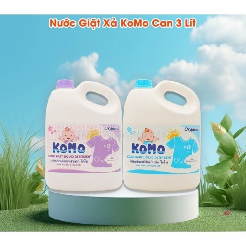 Nước giặt xả Sinh học Komo hương hoa cỏ phương đông an toàn cho bé can 3kg hoặc túi 2kg