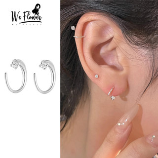WeFlower Hàn Quốc S925 Bạc Xoắn Pha Lê Móc Bông Tai Nữ Thời Trang Xỏ Tai Vòng Đeo Phụ Kiên Trang Sức