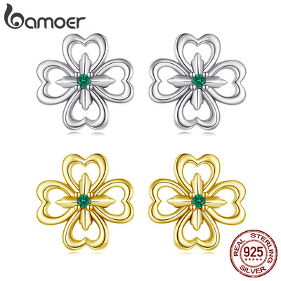 Bamoer Bạc 925 Bông Tai Bốn Lá Thiết Kế Cỏ Ba Lá Quà Tặng Trang Sức Cho Nữ