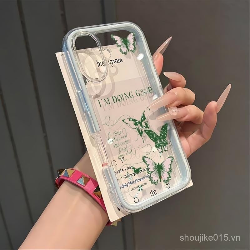 Ốp điện thoại thiết kế hoạt hình bướm xanh đơn giản và dễ thương cho iPhone 13 12 14 11 15 16 13PRO 