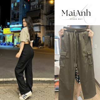  Quần dài kaki ống rộng túi hộp hàng loại 1 Quần ống rộng nữ lưng cao tôn dáng phong cách Retro 