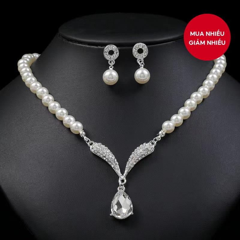 Bộ trang sức ngọc trai phong cách Hàn Quốc cho cô dâu - Vòng cổ & Phụ kiện