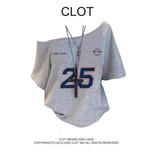 áo trễ vai thun nữ xám Phong cách đường phố cổ điển áo style CLOT áo thun form rộng