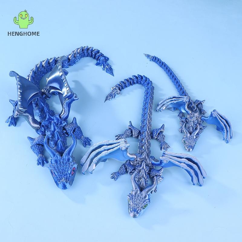 HENGHOME Xe đẩy có cánh in 3D Tượng rồng có mắt Art Deco Nhựa điêu khắc rồng Máy tính để bàn Động vậ