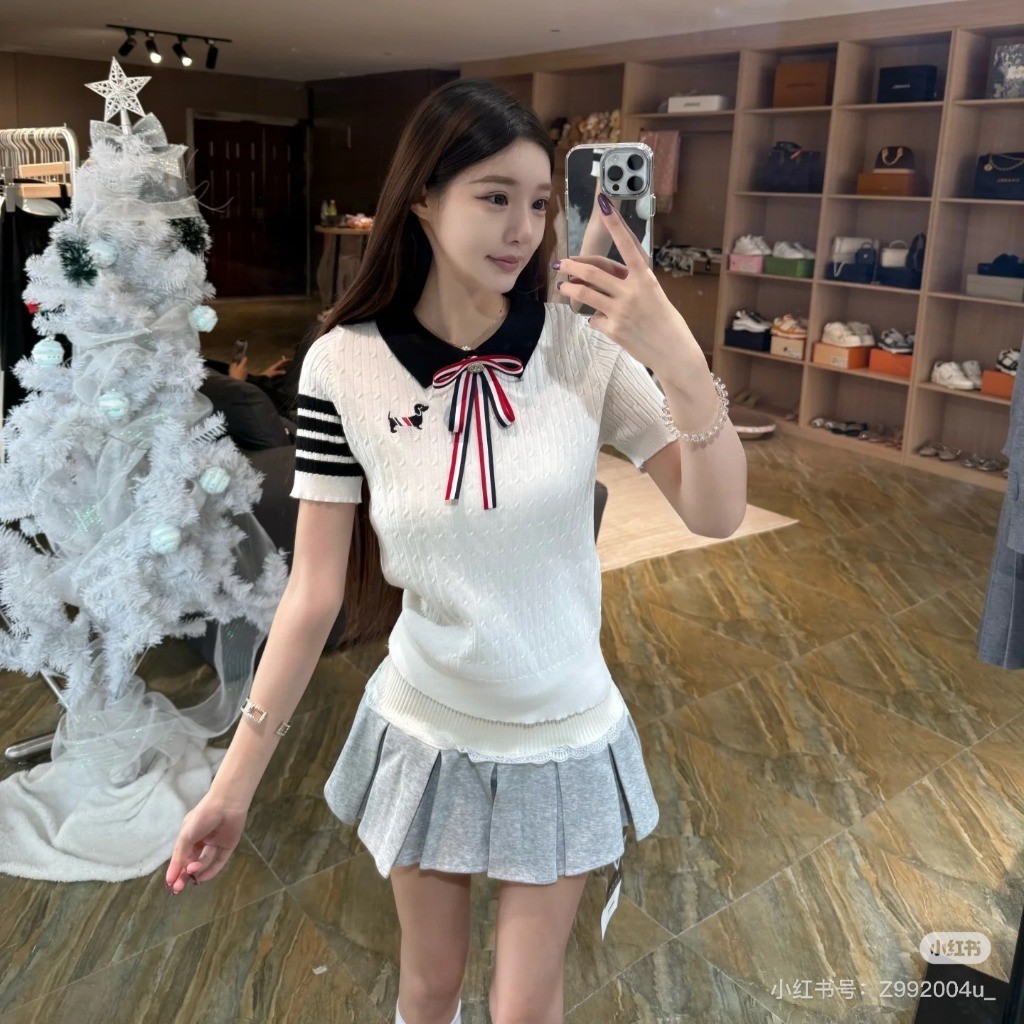 Meet-Adm Áo Thun Dệt Kim Tay Ngắn Cho Nữ Áo Thun Cổ Polo Thời Trang Mùa Hè Mới Đa Năng | BigBuy360 - bigbuy360.vn