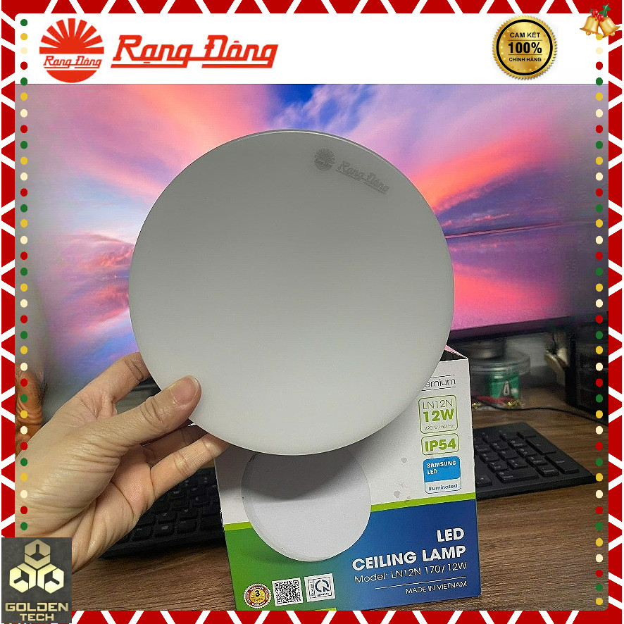 (Rạng Đông) Đèn LED ốp trần Tròn (Đế Nhựa) 12W - Đường kính 170mm - Ánh sáng trắng LN12N