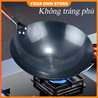 Chảo Thép Tôi Chống Dính Cán Gỗ Sồi Cao Cấp Đường Kính 32-40cm Chuyên Dùng Cho Nhà Hàng, kháng rỉ tốt