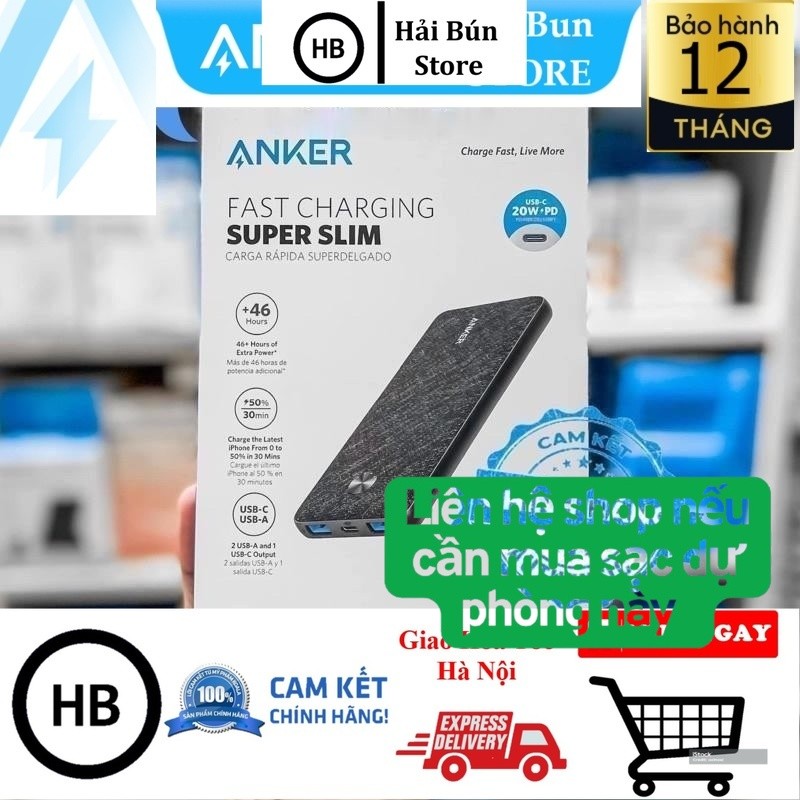 Sạc dự phòng Anker powerpore 3 Sense ( HÀNG F HÀNG TÂN TRANG) 10000mAh - A1231 / A1248  sạc nhanh 20