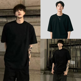 Áo thun trơn unisex Form rộng nhiều màu Tay ngắn dễ phối Chất vải Cotton thấm hút mồ hôi #000