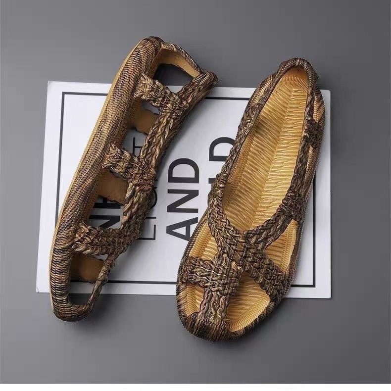 Giày lá mùa hè kiểu cũ, dép nam, dép retro dệt, dép PVC La Mã cho nam và nữ, chống trượt, bền