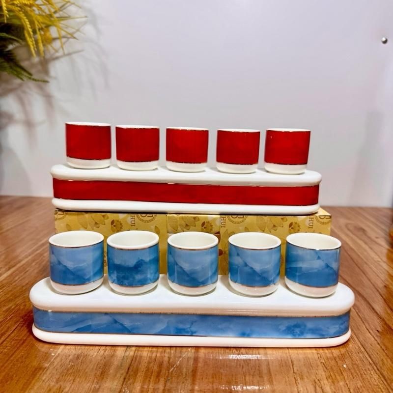 Bộ 5 chung nước vân đá đỏ, vân đá xanh sứ nhạp khẩu