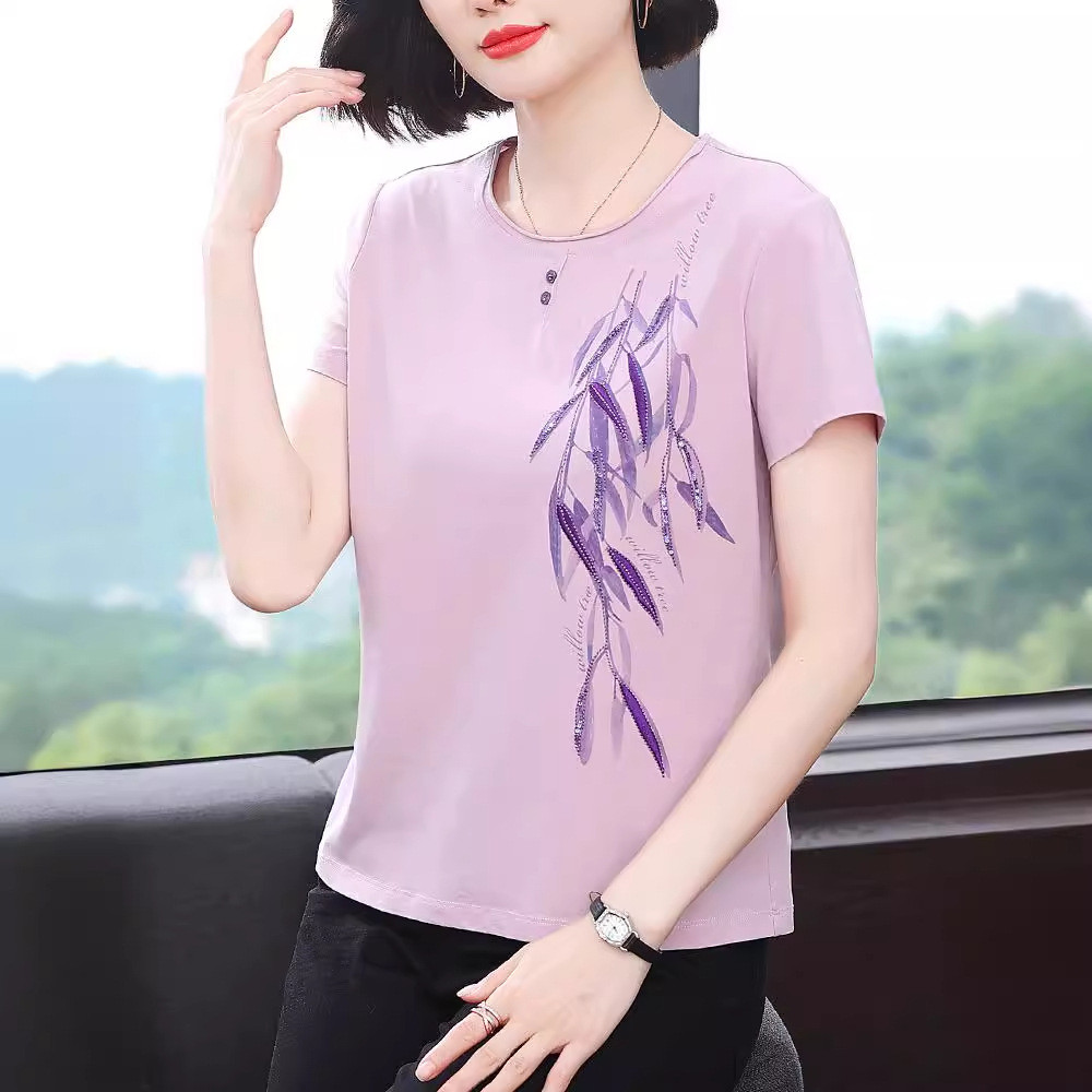 Women's Short-Sleeved T-shirt Mom's Shirt 2026 Summer New Pure Cotton Loose T-shirt Middle-Aged and 