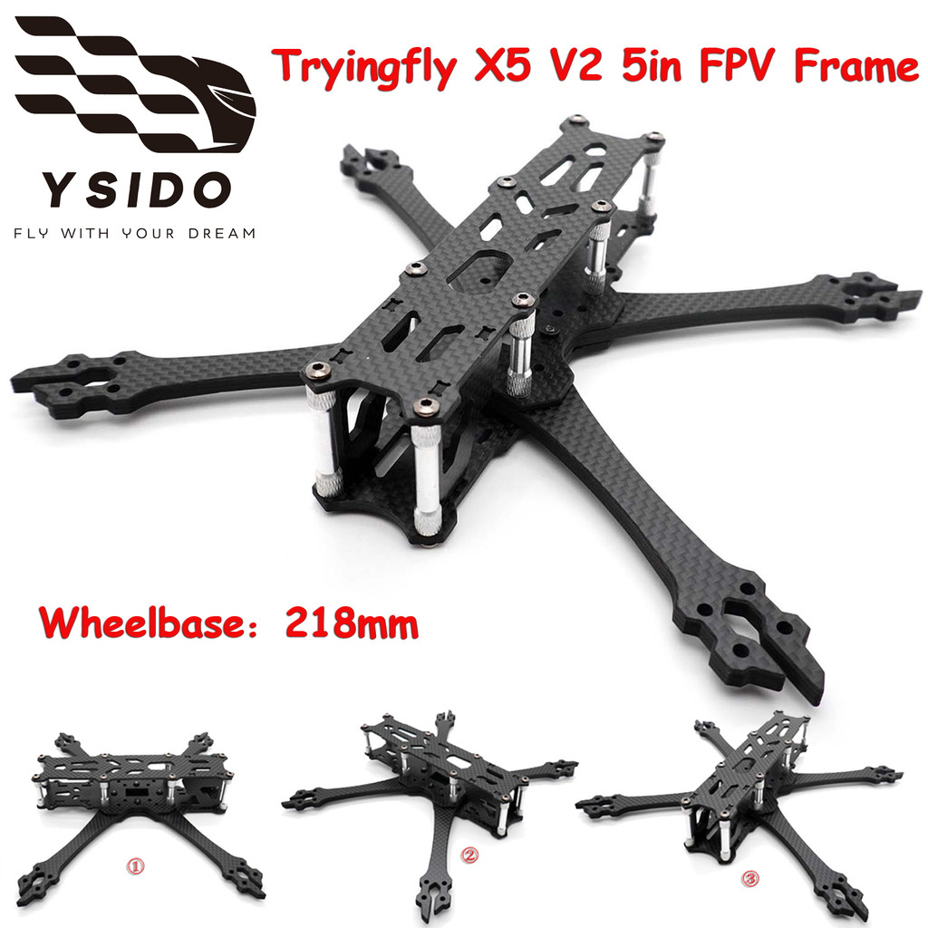Tryfly X5 V2 FPV RC Drone Khung Bộ Dụng Cụ 218mm Chiều Dài Cơ Sở Sợi Carbon Khung Cho 5Inch FPV Free