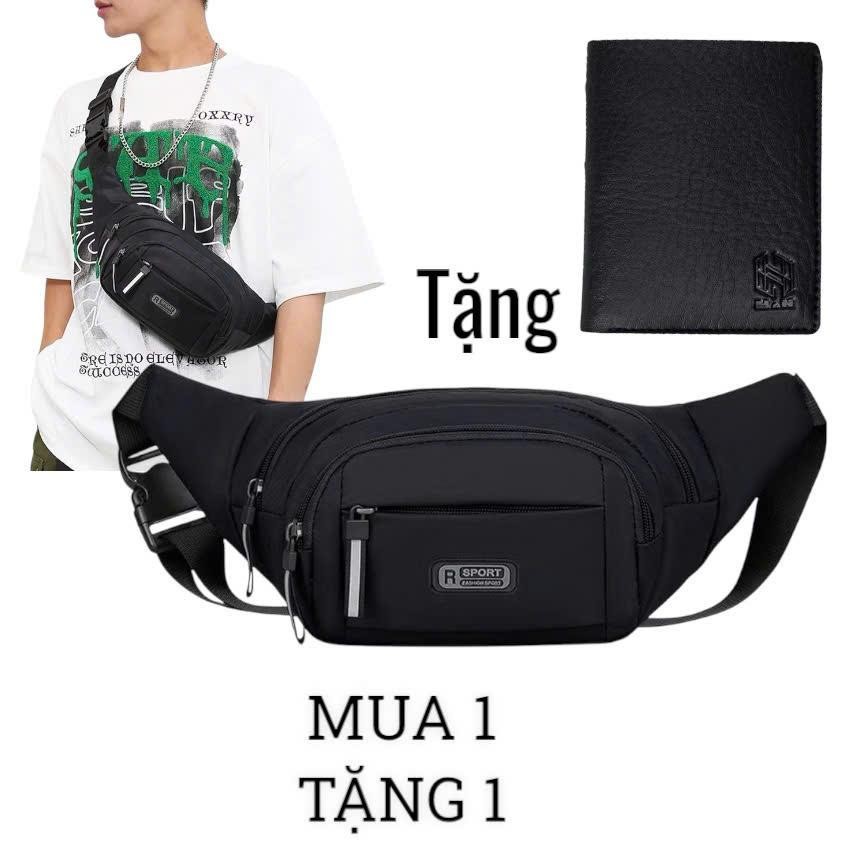 ( TẶNG MŨ HOẶC VÍ) COMBO Bộ dôi Túi Bao Tử Đeo Chéo, Đeo Bụng -Và Ví Nam Gập Đôi Đựng Thẻ, Đựng Tiền