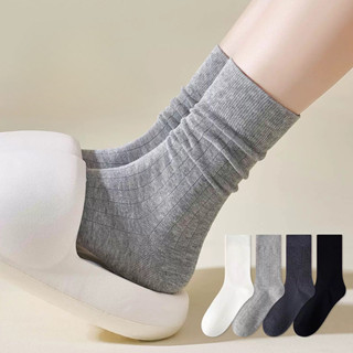 Trắng Không Xương Tất Nữ Cotton Nguyên Chất Mùa Hè Mỏng Dọc Sọc Giữa Ống Tất Phong Cách Ba Lê