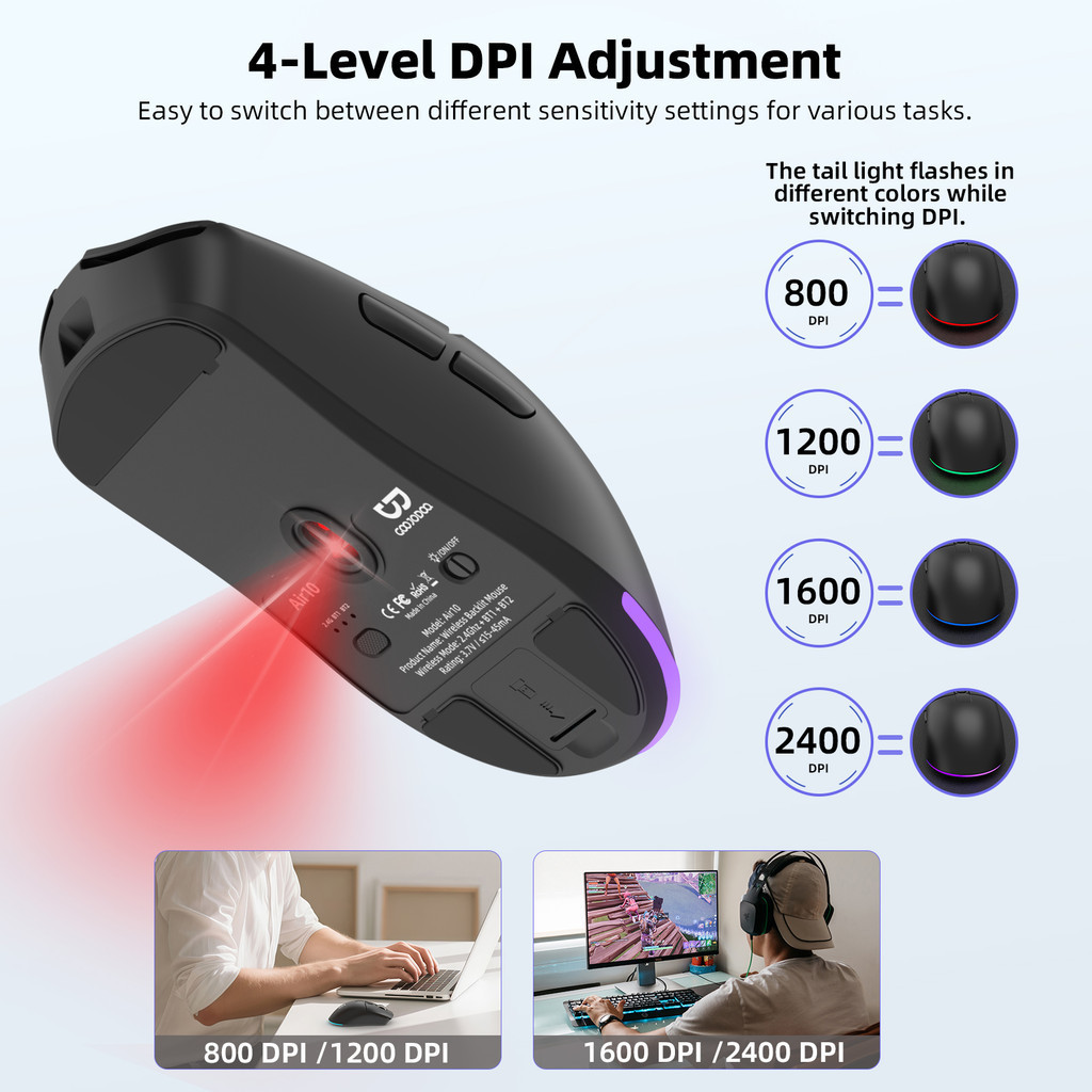 Chuột GOOJODOQ nhẹ, chế độ kép, điều khiển 6 nút, DPI 4 cấp độ, màn hình LED và RGB | BigBuy360 - bigbuy360.vn