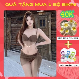 Bikini 2 mảnh đi biển màu nâu sang chảnh đồ bơi set 3 chi tiết áo 2 dây quần kèm khăn quấn MÀU NÂU 714 A1