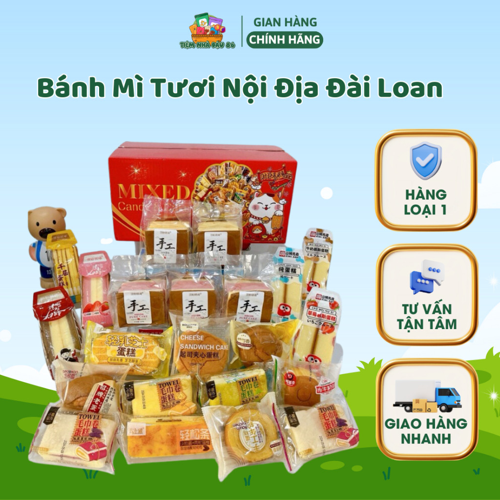 [TÚI 2KG3] Bánh Mì Tươi Nội Địa Đài Loan Mix Vị Thơm Ngon Bổ Dưỡng Date Mới