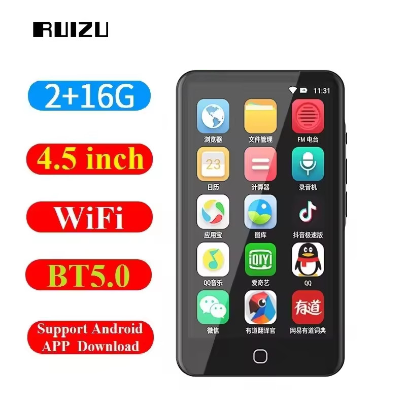 (CóTiếng Việt) Máy Nghe Nhạc xem phim không dây Android MP4 Bluetooth WiFi Ruizu H5 16GB