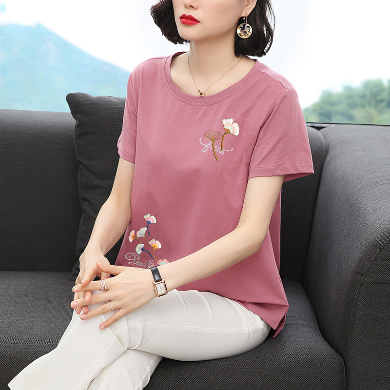 2026 Mom Summer Clothes Short-Sleeved Top Fashion Casual Large Size 40-Year-Old 50 Middle-Aged and E