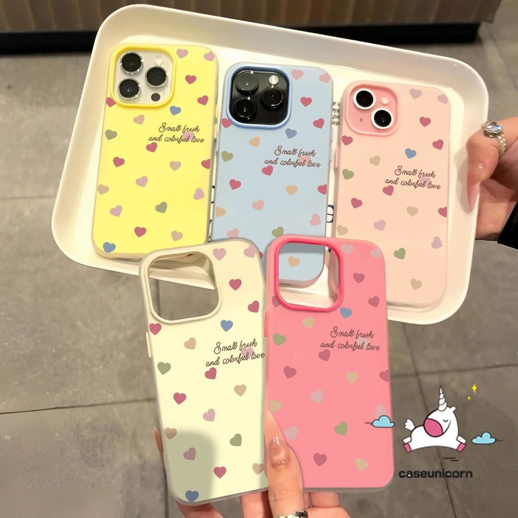 Hoạt Hình Đáng Yêu Macaron Love Heart Tiếng Anh Doodle Case Tương Thích Cho IPhone 15 12 11 16 14 13