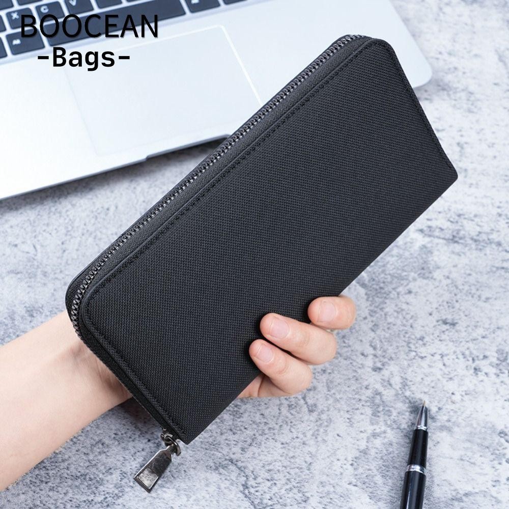 Ví dài nam BOOCEAN, Túi xách công sở vải Canvas dung tích lớn, Túi đựng tiền xu có dây kéo nhiều khe