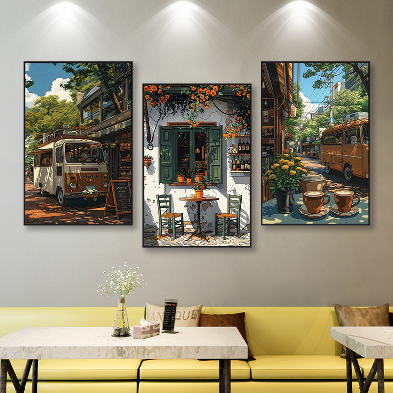Bộ Tranh Canvas Ly Cà Phê Và Hoàng Hôn Nghệ Thuật – Decor Quán Cà Phê Homestay Studio Góc Chill Cực 