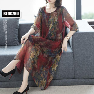  Váy Trung Niên Cho Mẹ BEOGZHU Bigsize Đầm Suông Tay Ngắn Cổ Tròn Voan In Hình Mùa Hè Phong Cách Thời Trang Sang Trọng Đẹp Cho Nữ