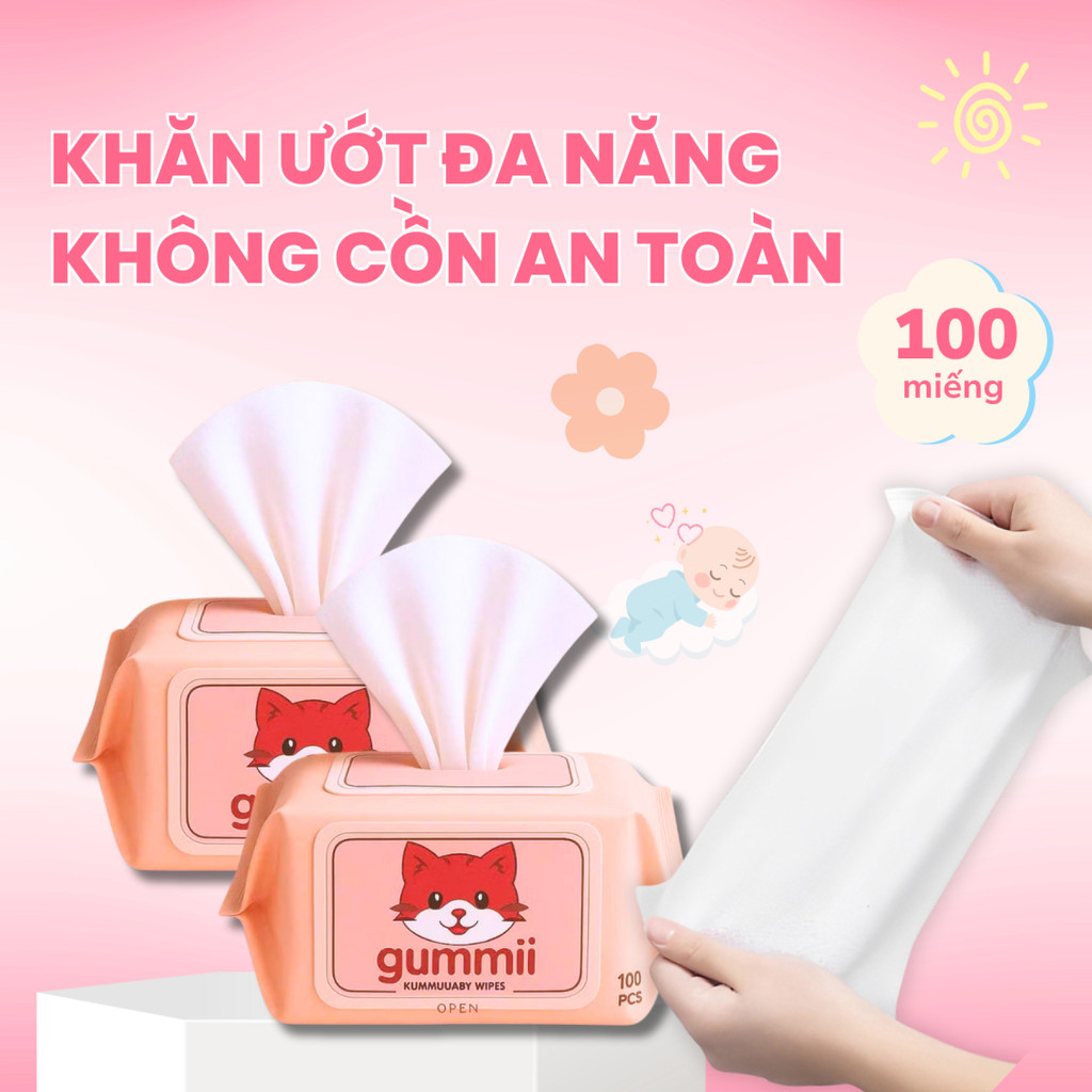 (Thùng 10 Gói) Khăn Ướt GUMMII 100 Tờ Giấy Ướt Gummii, Khăn Giấy Ướt 100 Tờ Giấy Ướt Cho Bé Khăn Ướt Cho Bé An Toàn