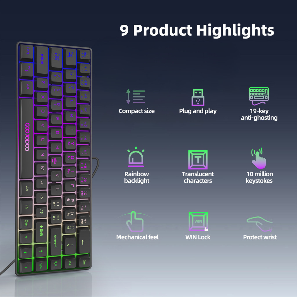 Bàn phím có dây Goojodoq 68 phím thiết kế tiện dụng với đèn RGB tương thích với nhiều hệ thống | BigBuy360 - bigbuy360.vn