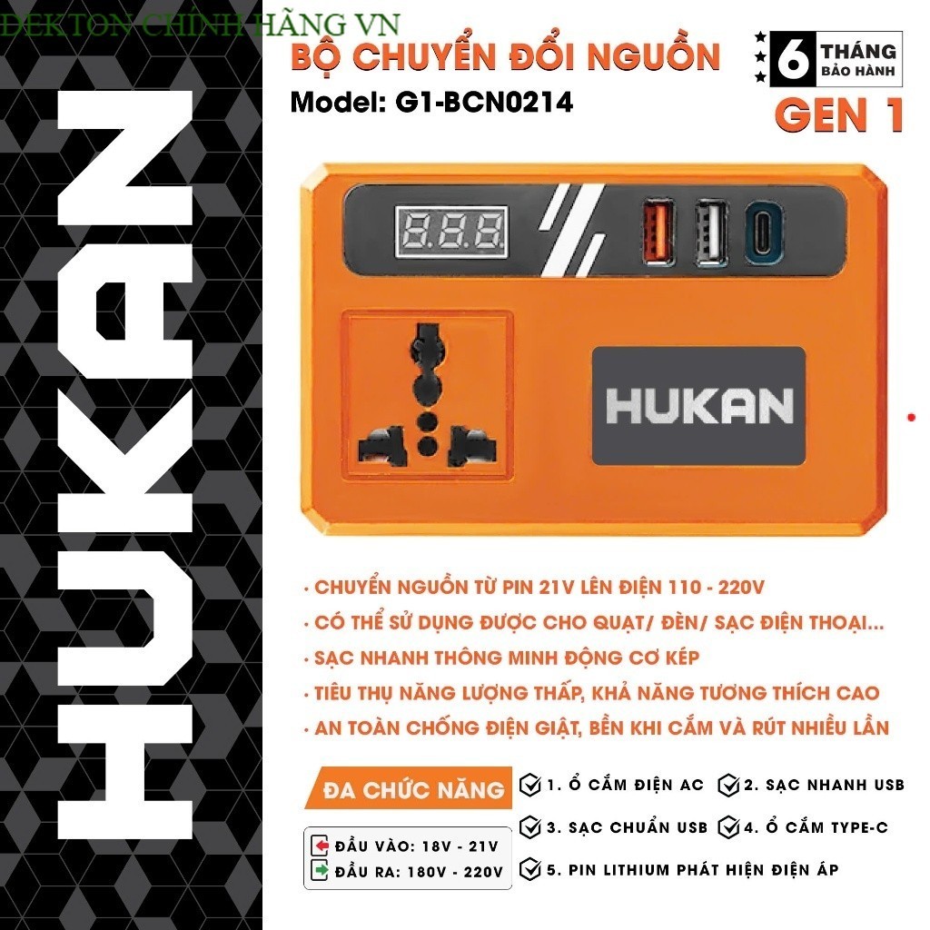 Đế chuyển đổi nguồn điện HUKAN G1-BCN0214, Màn led hiển thị điện áp, sạc điện thoại... DEKTON C.HÃNG