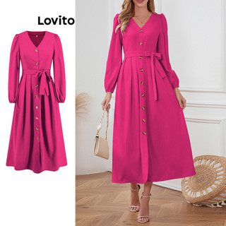 Đầm Lovito màu trơn thắt nút phía trước phong cách thanh lịch cho nữ LNL61182
