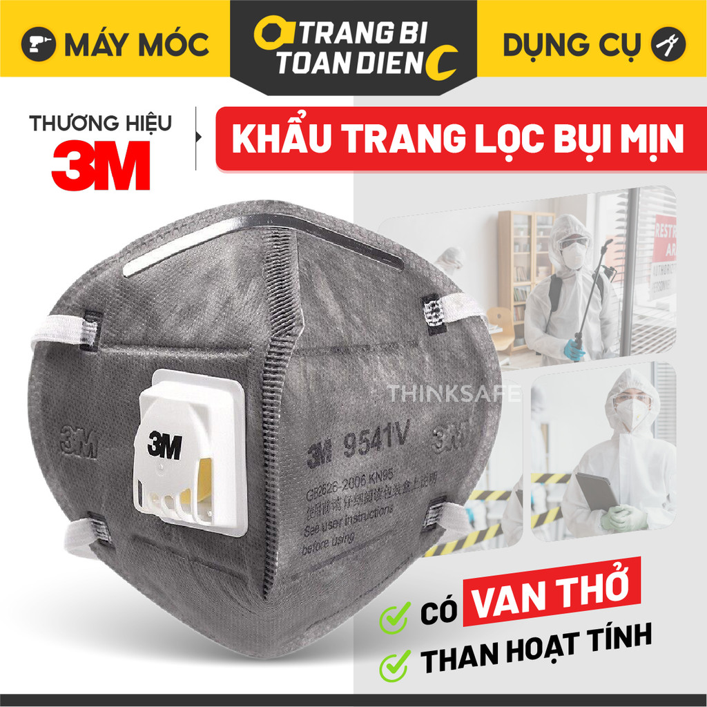 Khẩu trang phòng độc 3M 9541, 3M 9541V có van 4 lớp kháng khuẩn lọc bụi mịn hơi hữu cơ mùi, Khẩu tra
