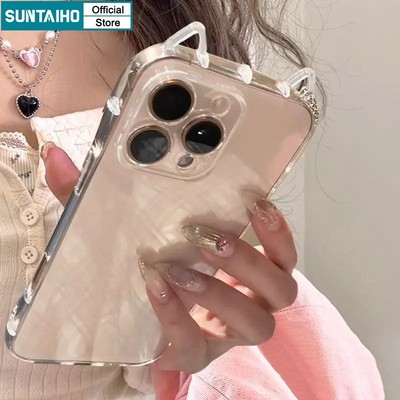 Suntaiho Ốp Điện Thoại Mèo Dễ Thương Tai Cô Gái TPU Thanh Lịch Trong Suốt Mềm Chống Sốc Cho iPhone 16 15 14 12 13 11 Pro Max IP