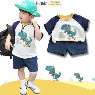  Set bộ bé trai áo thun tay zaclang khủng long cool kid và quần short denim 9tới 28kg BERNIE H1224B10 