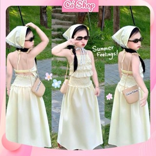 NB138, (Tặng khăn) Set áo chun cổ yếm chân váy dáng dài 3 chi tiết cho bé gái