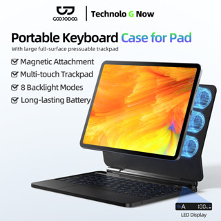 bàn phím Bluetooth GOOJODOQ cho ipad Air4/5/6 Pro11 2018-2024 Gen 10th, giá treo từ tính có đèn nền màn hình LED