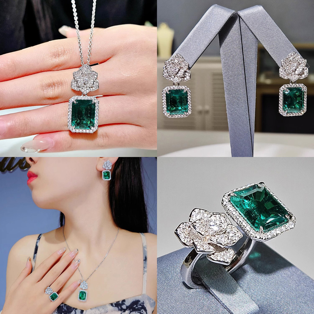 Châu Âu Mỹ ins Emerald Camellia Full Diamond Suit Nữ