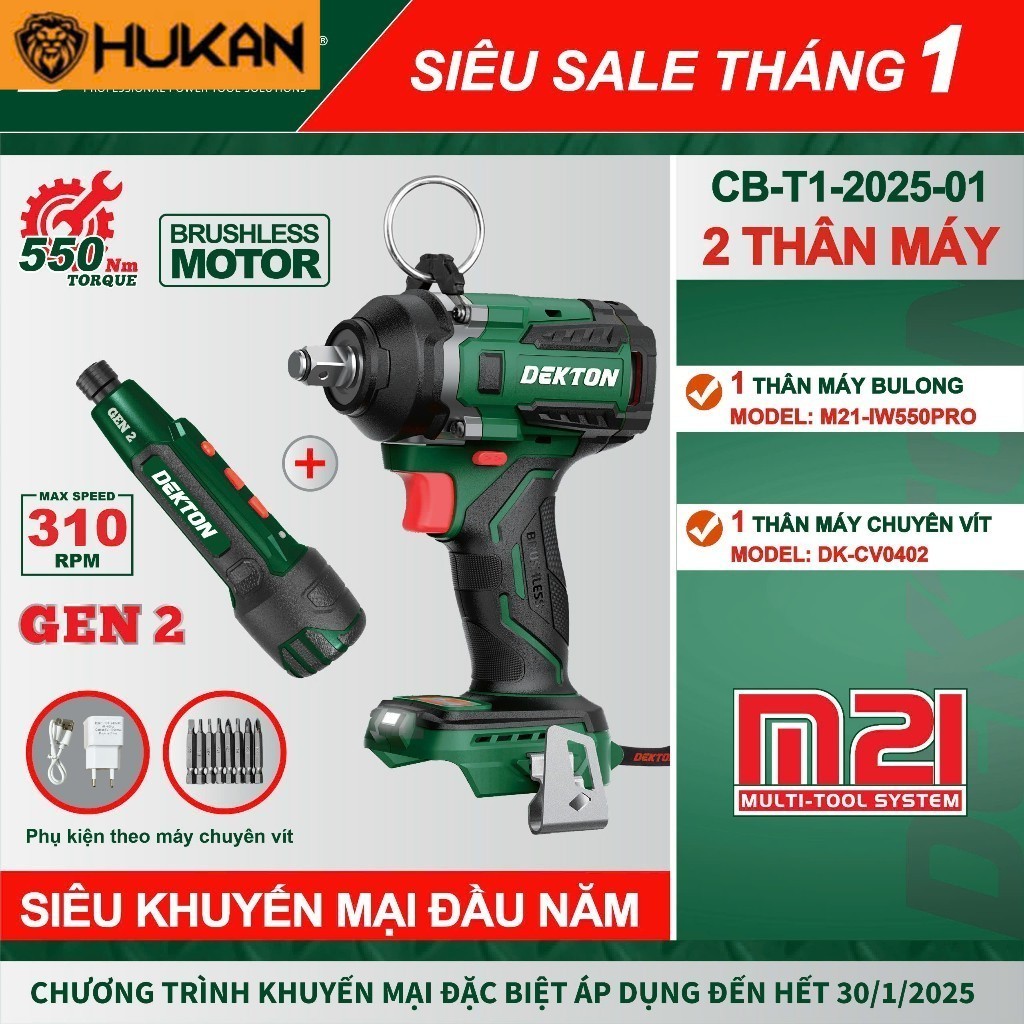 Máy Siết Bulong 550Nm DEKTON M21-IW550 Tăng DK-CV0402 Chính hãng dekton HU.KAN c hãng